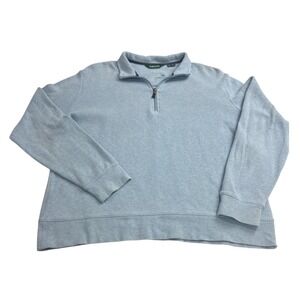 ORVIS Men's Large Light Blue 1/4 Zip Pullover Sweatshirt Embroidered Fish E12
